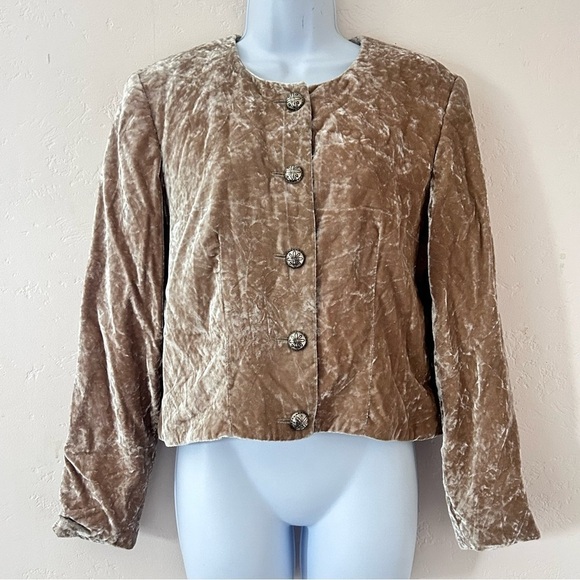 BMW DESIGNS Vintage Western Cropped Button Crushed Velvet Jacket Champagne Sz M - Picture 2 of 13